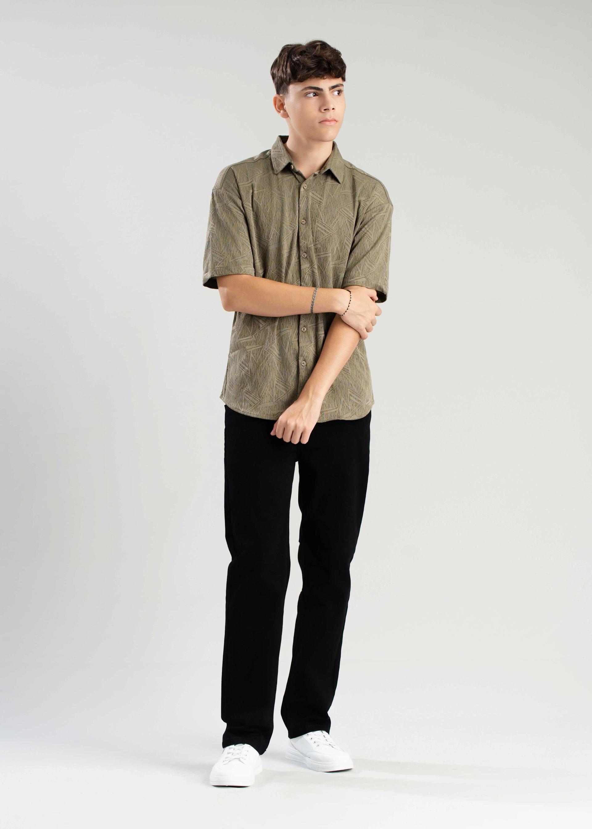 olive-green-geometric-print-casual-shirt